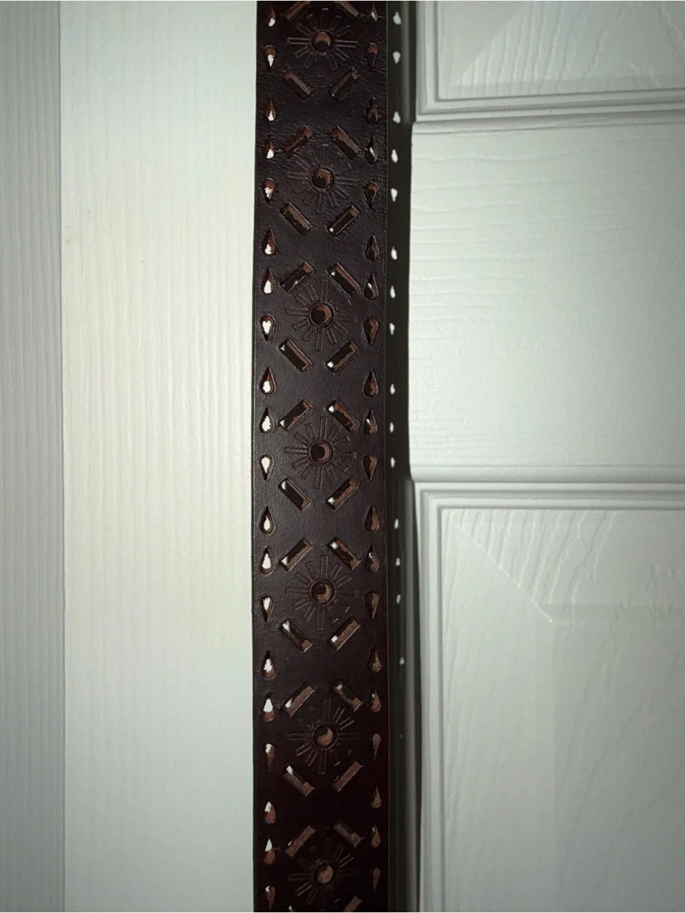 Brown Perforated Leather Belt with Brass Ring Buckle